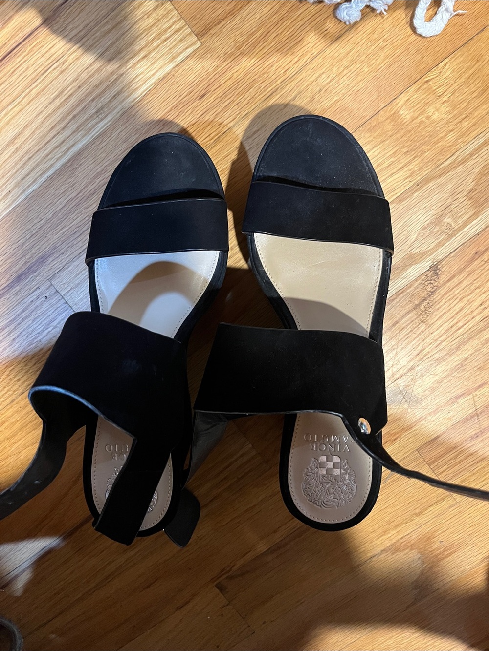 Black Suede Ankle-Strap Block Heel Sandals